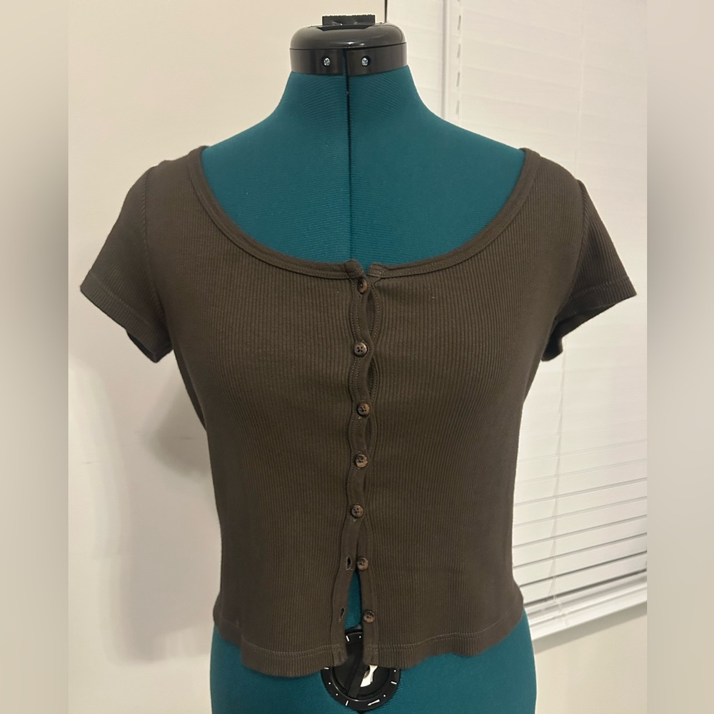 Brandy Melville Dark Brown Button-Up Top